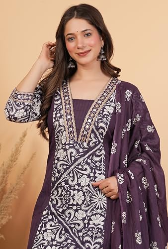 Image of Amayra Woman's Pure Cotton Straight Kurta Sets with Palazzos & Dupatta|Kurti Set for Woman|Suit Set for Women Cotton