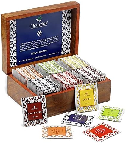 Octavius Gift's Select - Assorted Tea in Wooden Box | 6 Flavors, 90 Tea Bags | Black & Green | Gifts for Women & Men | Variety Pack