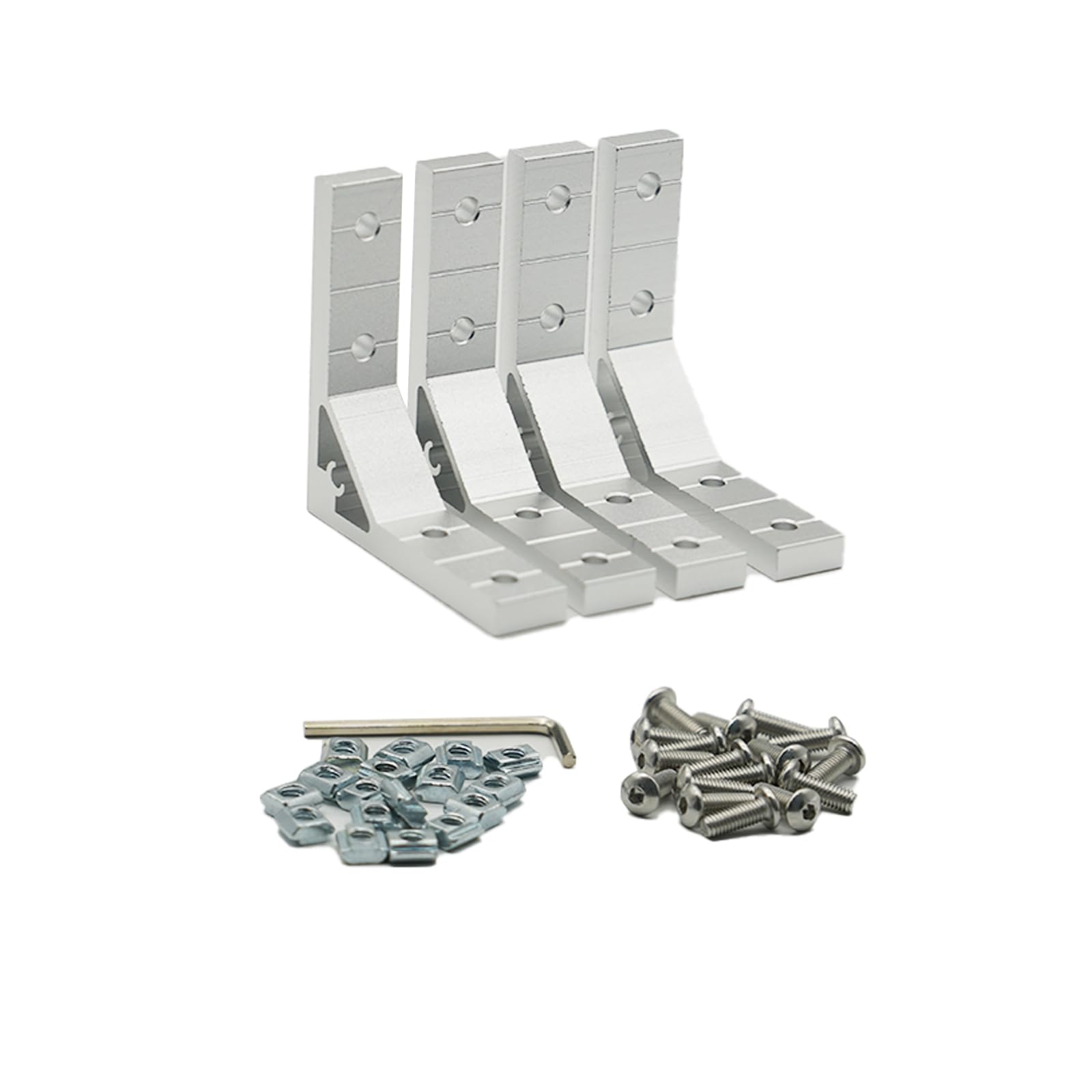 Iverntech 4pcs Corner Bracket Gusset Connector 4 Hole Inside Joint Plate Fastener for 2020 Series Aluminum Extrusion Profile with 16 pcs M5 T Nuts+16 pcs M5 Screw+1pcs Wrench