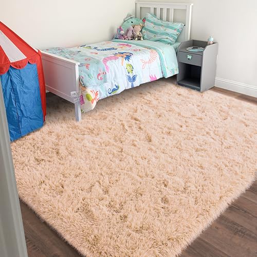 Rugs for Living Room 5x7, Soft Shaggy Modern Shag Area Rug for Bedroom, Upgrade Non-Slip Plush Fluffy Carpet for Kids Boys Girls Room Home Decor Aesthetic, Camel