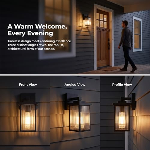 2 Pack Matte Black Porch Light, Rust-Resistant Outdoor Wall Light | Corrosion-Resistant Metal, Textured Glass Cuts Glare, Easy DIY Install on Porch, Garage - Image 4