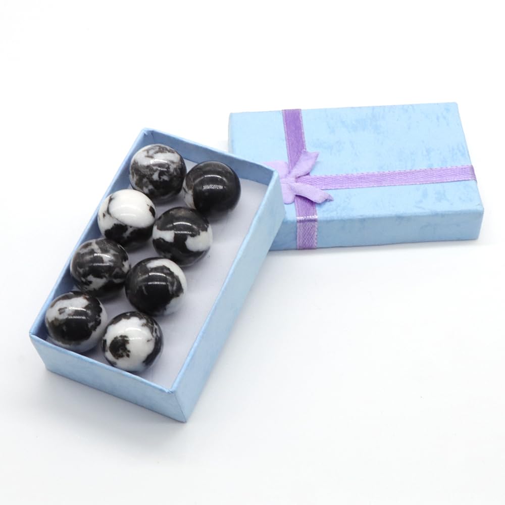 8 unids/Set Bola Mixta Cristal de Cuarzo Natural Esfera Colgante Reiki Piedra Preciosa curativa 18mm Piedra Redonda con Caja de Regalo (Color : Black White Zebra)