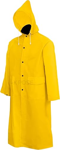 Xpose Safety Heavy Duty Yellow Rain Coat .35mm PVC 48in Raincoat Jacket with Detachable Hood, Waterproof, Fishing