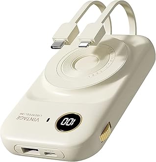 Magnetic Wireless Power Bank Fast Charging 10000Mah Magnetic Portable Charger Built in Cables PD 20W Battery Pack with USB-C Cable Compatible with iPhone 14/13/12/Pro/Mini/Pro Max, iPad, AirPods-White