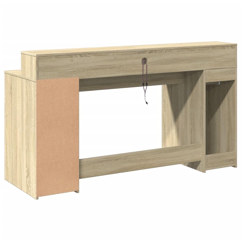Homgoday Biurko z diodami LED Sonoma 160 x 55 x 91 cm, wielowarstwowe, meble biurkowe, biurko, biurko komputerowe, biurko zajmujące mało miejsca, stół biurkowy, biurko do gier do pokoju dziecięcego