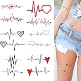 Tattoonova 6 Sheets Temporary Tattoo Women Adults Valentines Day Party Favors Heart Body Face Sleeve