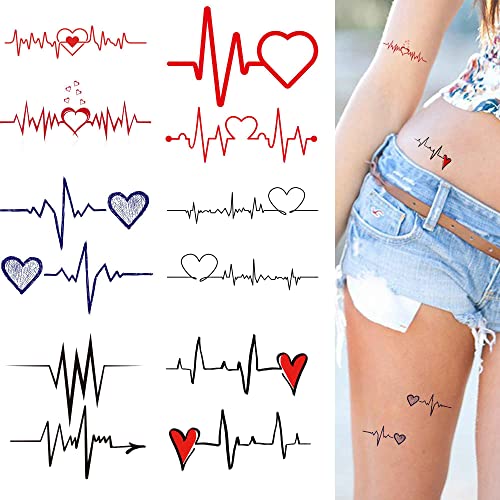 Tattoonova 6 Sheets Temporary Tattoo Women Adults Valentines Day Party Favors Heart Body Face Sleeve Heartbeat Fake Tattoos #TOP3