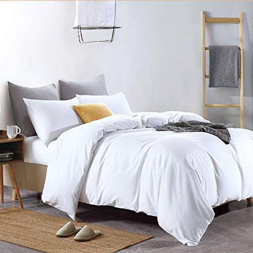 Atsense Duvet Cover King Size, 100% Washed Cotton Linen Feel Super Soft Comfortable, 3-Piece White Duvet Cover Bedding Set, Durable And Easy Care, Simple Style Farmhouse Comforter Cover #TOP1