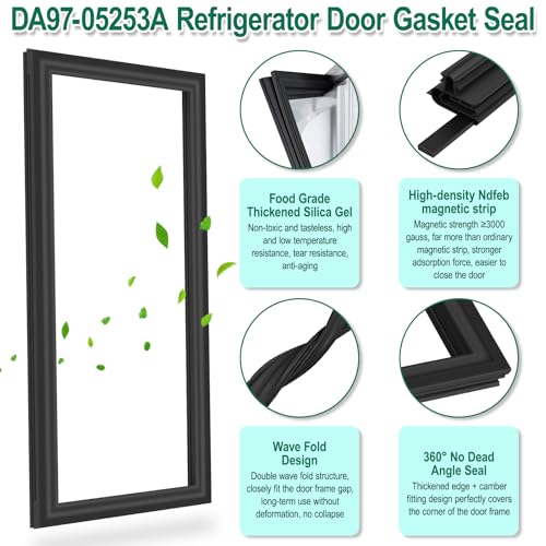 UPGRADED DA97-05253A Refrigerator Door Gasket Replacement Compatible with Samsung Refrigerator Parts Door Seal, Replaces RF265AAWP RF267ABBP RF268ABBP RF267AABP RF263BEAEBC Fresh Food Door Gasket by POOLKEY - Image 4