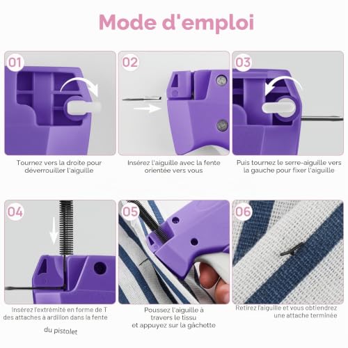 Etiqueteuse Pistolet d'etiquettes Prix etiquettes, Etiquettes de Prix Pistolet avec 5 Aiguilles Étiqueteuse Pistolet de Vêtement 1000 Aiguilles en Plastique Pistole t Couture pour Jupe Chemise(Violet) – vue 3