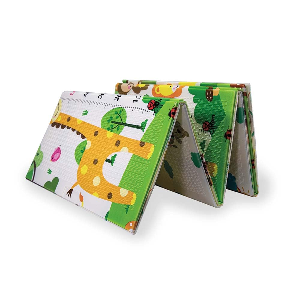 OLIVO.shop Tappeto gioco bambini pieghevole, Tappeto bambini, tappeto gioco neonato reversibile e non tossico, Tappeto cameretta 150x200 cm PLAY (GIRAFFA/CIRCO)