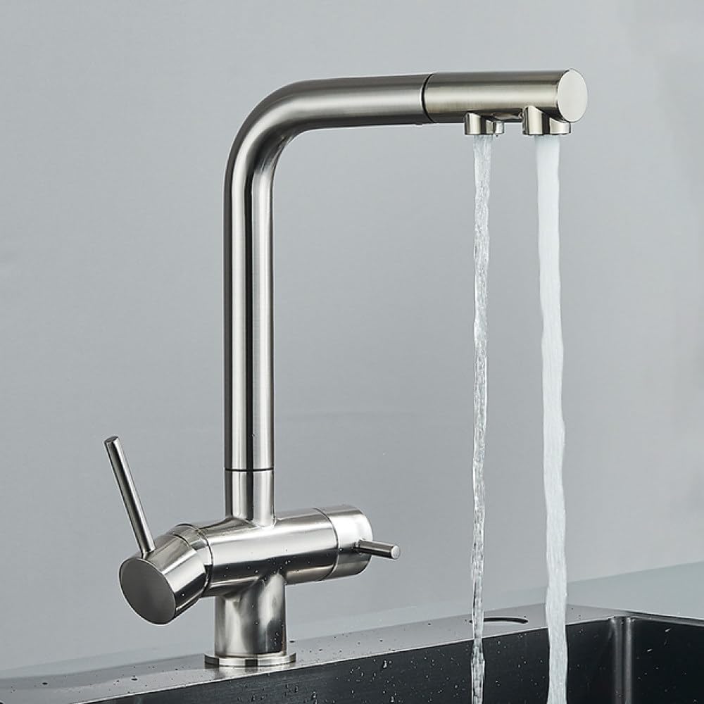 Brass Pullout Kitchen with 360° Rotation Black Filtered Water Purifier Tap for Vessel Sink Dual Drinking Water Mixer Tap Nickel Finish,Nickel-1