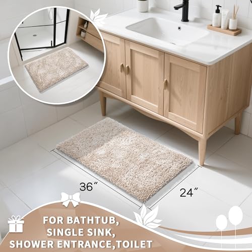 Image of Yimobra Large Bathroom Rug Non Slip 36x24 Inch, Extra Thick Soft Absorbent Chenille Bath Mat, Machine Washable Quick Dry Bath Rugs for Bathroom Floor, Tub and Shower, Home Decor Accessories, Khaki