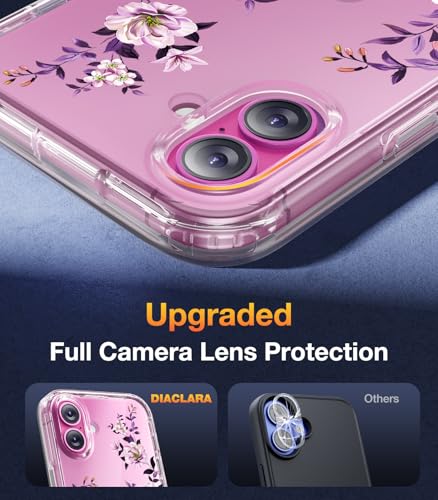 Image of Diaclara Designed for iPhone 16 Plus Case, Full Body Rugged Case with Built-in Touch Sensitive Anti-Scratch Screen Protector, Upgraded [Full Camera Protection] for iPhone 16 Plus 6.7 inch,Clear Flower
