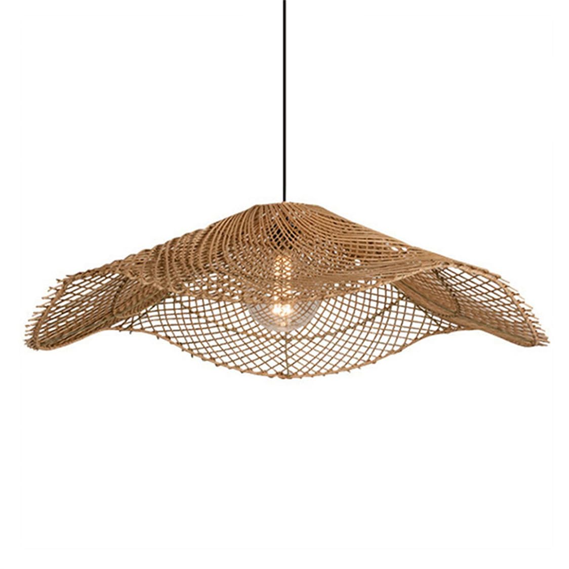 SHUANGZ Wabi-sabi Rattan Basket Pendant Lamp Open Weave Wicker Lamp Shade Handmade Lamp Fixtures Japanese Farmhouse Chandelier 15.7'' for Bedroom Kitchen Living Room Restaurant Hallway Foyer