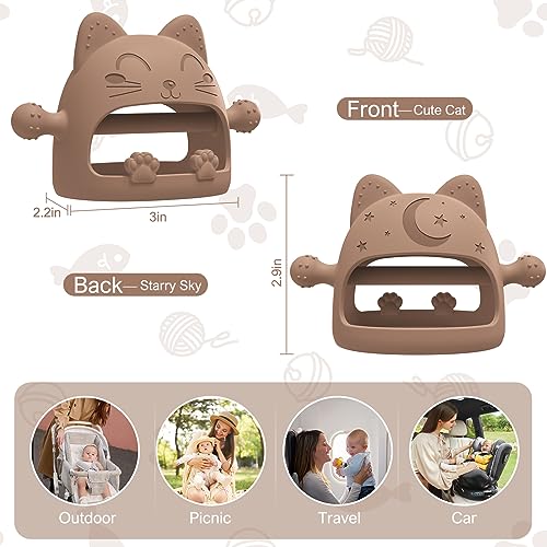 Image of Baby Teething Toys for Babies 0-6 Months-Baby Teether,Anti-Drop Silicone Mitten Teething Toy for Soothing Sore Gums,Teething Pacifier,Baby Toys 6 to 12 Months-Ideal Baby Travel Essentials for Moms (Brown)