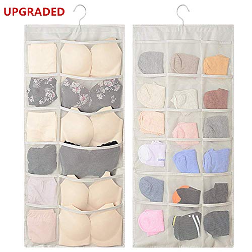 Cutiful Beige 30 Pockets Dual-Sided Hanging Closet Organizer for Underwear, Bra, Socks,Â Snacks, Makeup, Sunglasses HangingÂ StorageÂ Organizer in Bedroom, Storeroom, Dorm (30 Pockets)