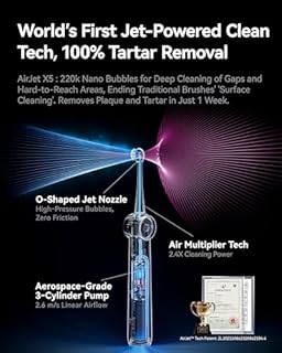 RANVOO AirJet X5 [Max Interdental Jet Clean] Sonic Toothbrush, 100% Plaque Removal, Whitening, for Sensitive Gum Protection Orthodontic Clean Rechargeable, Ideal Gifts with 3 Brush Heads, Grey