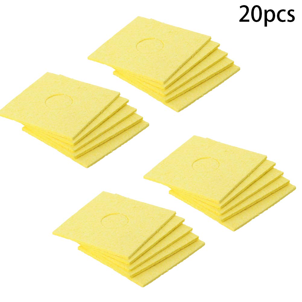 20Pcs Soldering Sponge 60mmx60mmx11mm for Iron Tips, Soldering Iron Cleaning Sponge Solder Tip Clean Pads, Yellow Square,Aicosineg