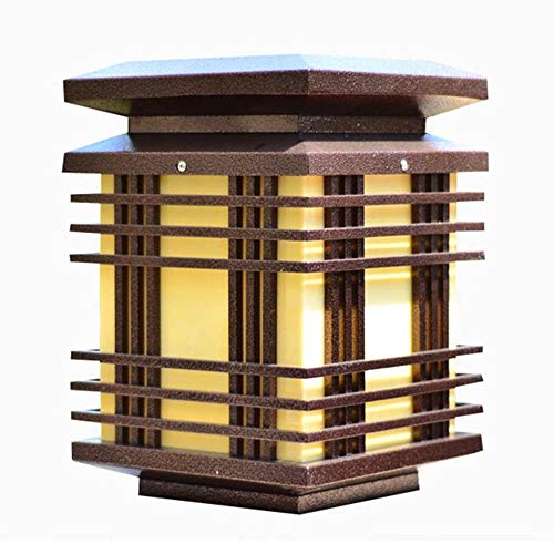 Pillar Stigma Light for Home Garden Waterproof Outdoor Column Headlight Retro Garden Lighting Iron Outdoor Wall Lamps Garden Lighting (Color : Brown, Size : 40×40×54cm)