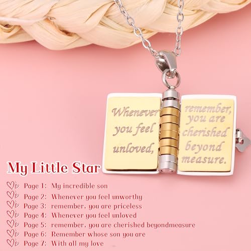 My Little Star Book Necklace for Daughters - Personalized Openable Necklace,Openable with 6 Pages of Engraved Information3