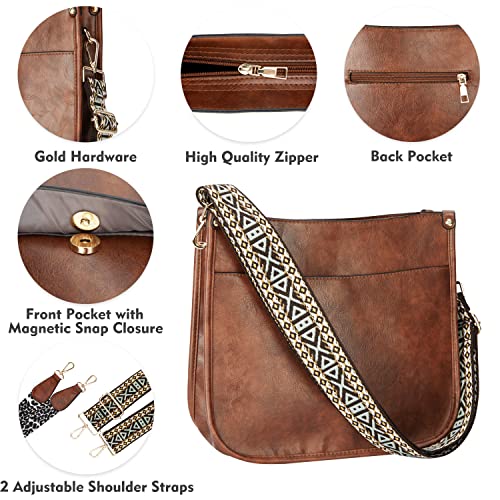 Cross Body Bag Purses For Women With Guitar Strap, Trendy Vegan Faux Leather Shoulder Bag Designer Handbag With 2 Strap (Dark Brown) #TOP4