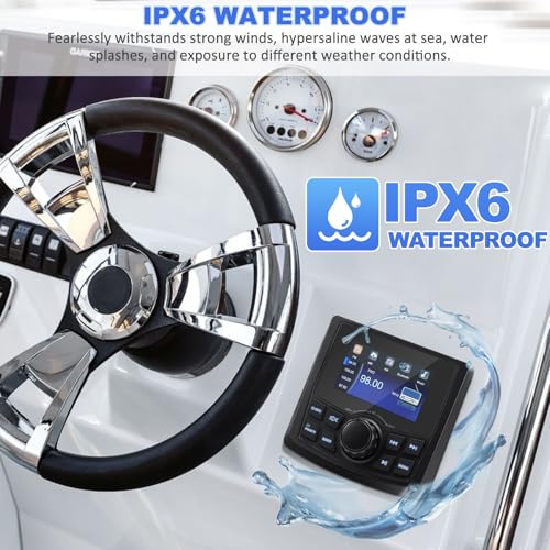 Image of Boat Radio Marine Stereo Receiver,Waterproof Digital Multimedia MP5 Player with 3 inch LCD Display,Wireless Connection, Multi-Mode Playback AM /FM Tuner, AUX USB Preset EQ Subwoofer, for Car, Boat, ATV, RV