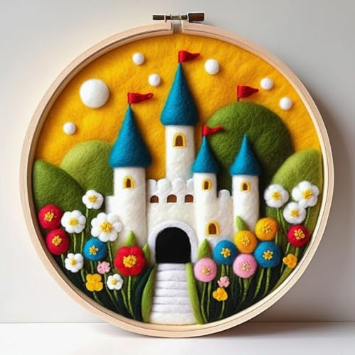 Needle Felting Kits Beginners, Natural Landscape DIY Wool Needle Felting Starter Kit, Floral Needle Felt Set with Foam Pad, Felt Cloth and Instructions, Used for Home Decoration (landscape art-10)