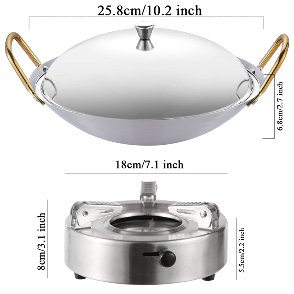 Campingkocher/Rucksack-Alkoholkocher Edelstahl-Alkoholbrenner, tragbarer Camping-Spirituskocher für Picknick, Wandern, Grill, einstellbare Feuerkraft,L