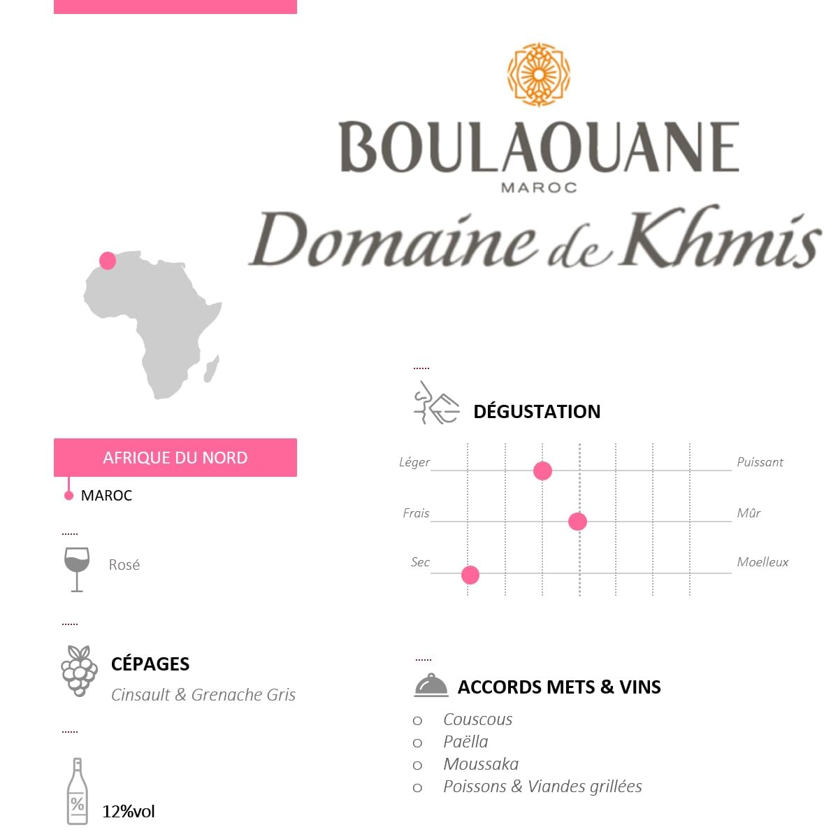 Boulaouane Domaine de Khmis - Vin rosé du Maroc - Lot de 6 bouteilles x 75cl