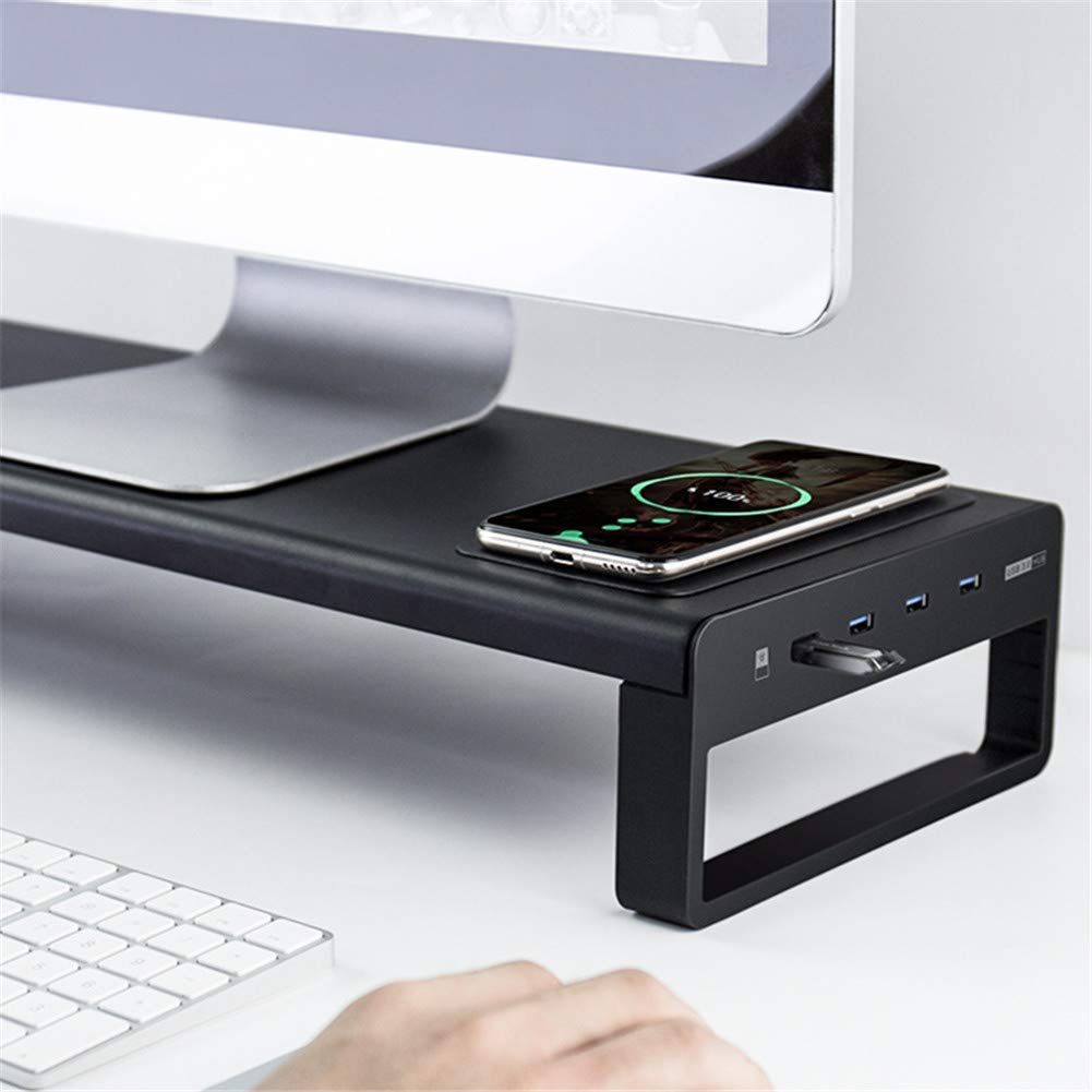 Smart Base Alluminio Lega Computer Laptop Stand con USB 3.0 Porta, Ricarica Wireless Monitor Alzata Supporto, Notebook Tastiera Display LCD Mouse Conservazione Scrivania da Organizzatore Rack - 02