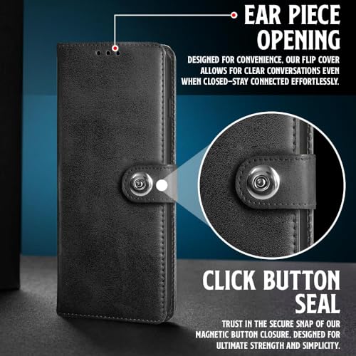 Image of WOW IMAGINE Shock Proof Flip Cover Back Case for Apple iPhone 7 Plus | 8 Plus (Designer Magnetic Button Flip Case | Inbuilt Wallet Pockets & Stand | Leather Finish | Haze Black)