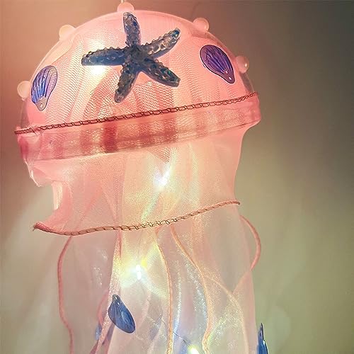 Image of Jellyfish Lamp Led Lantern Decorations for Nursery Birthday Gift | Ocean Theme Decor | Pink Hanging Jelly Fish Light for Bedroom Little Mermaid Birthday Party Baby Shower