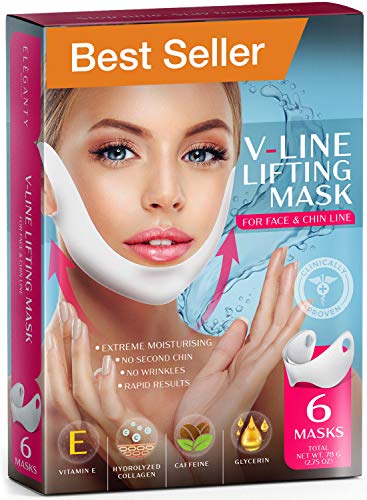 Eleganty V-line Lifting Mask 6pcs Pack Double Chin Reducer Face Contour Neck Jaw Lifting Gel Patch Wrinkle Anti Aging Skin Care Collagen Chin Up Firming and Slimming Treatment for Women and Men