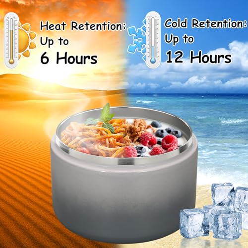 12oz Insulated Vacuum Food Jar with Buckle Lid Wide Mouth Soup Thermo for Hot Food Kids Leakproof Stainless Steel Lunch Container (Gradient Grey, 12OZ)