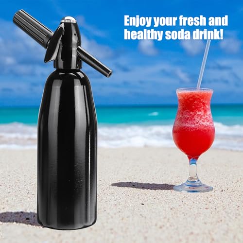AstraLoom Soda Siphon 1L Aluminum Sparkling Water Maker Machine, Portable Seltzer Maker with 8g CO2 Cartridge Adapter(Not Included) for Home/Bar/Kitchen, Carbonated Drink Tool (Black)