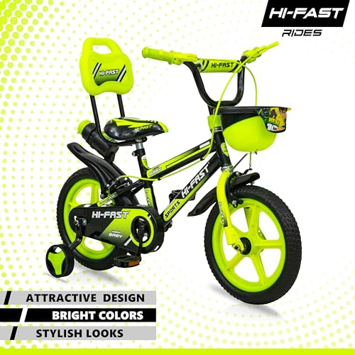 HI-FAST 14 inch Sports Kids Cycle for Boys & Girls 3 to 5 Years with Training Wheels (95% Assembled) (Green) 2 51klAP4AmYL