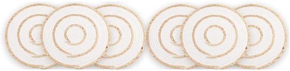 PlacematsNatural Woven Round Placemat,Handmade Rattan Water Hyacinth Cotton Thread,Used for Table Placemat,6 Pack