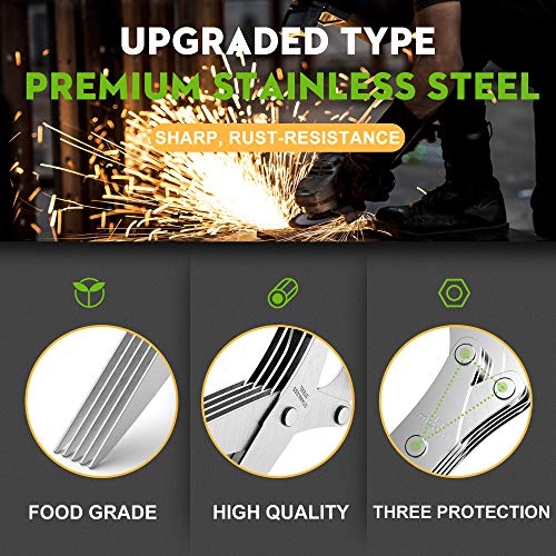 Image of Herb Scissors with 5 Blades and Cover, Kitchen Herb Cutter with Cleaning Comb, Stainless Steel Multi Blade Herb Shears for Basil Parsley Cilantro, Easy Clean Cooking Tool, Unique Kitchen Gadgets Gift