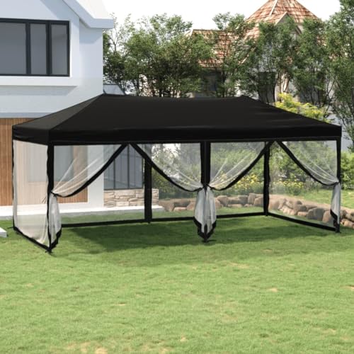 Nqyjm Carpa para Fiestas Plegable con Paredes Laterales Negra 3x6 m pergolas de Jardin,Carpas para Exteriores para Reception,Fiesta,Camping,Festival,Cerveza