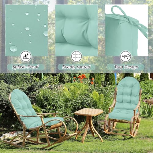 Image of Geelin 4 Pcs Outdoor Patio Chair Cushion Thick High Back Adirondack Chair Cushion Tufted Weather & Fade Resistant Anti-Slip Outside Rocking Chairs Pads with Ties 44 x 19 x 4 Inch (Light Green)