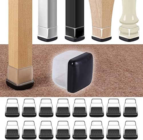 16PCS Chair Leg Sliders for Carpet, Clear Square Chair Leg Rug Protectors Cap, Teflon Furniture Glides Chair Foot Covers Pads for Bar Stools Legs Dining Chair Ottoman Patio Furniture (Fit 0.75-1.1")