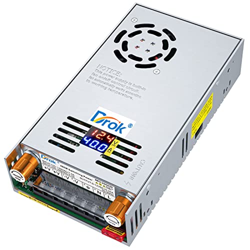 Image of DROK 12V Power Supply, AC 110V 220V to DC 0-12V 0-40A 480W Buck Converter, Volt Amp Adjustable Adapter Regulated 5V 9V 12Volt Switching Voltage LED Transformer Charger for Computer CCTV Lab