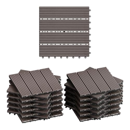 WOLTU Piastrelle per Pavimenti da Esterno Balcone/Giardino/Terrazza Pavimentazione ad Incastro in WPC, Legno Composito, con 22 Pannelli da 30x30 cm Caffè