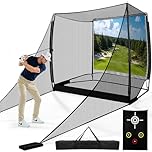 GYMMALL 10 x 8 ft Golf Cage Hitting Practice Net with Golf Impact Screen, Shank Net and Target Cloth, Practice Net with Ball Return Sitable for Outdoor Indoor Backyard Swing Practice(No Simulator)
