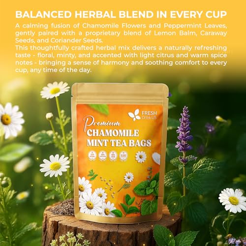 Image of FreshDrinkUS, Chamomile Mint Tea Bags | 135 Count | Refreshing Herbal Blend of Chamomile Flower, Peppermint, Lemon Balm & other herbs - Smooth Floral & Minty Flavor - Premium Quality, Caffeine-Free