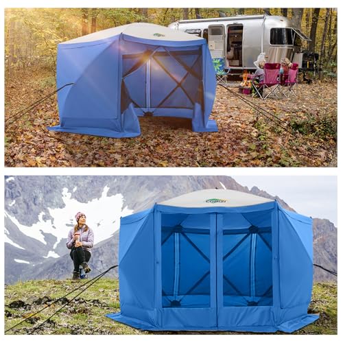 Image of COBIZI 12x12 FT Pop Up Canopy Shelter Tent, Large Gazebos On Clearance with Sidewalls, Screened in Gazebo, Screen Tents Portable carpas para Patio for Outdoor Camping, Backyard, Garden, Beach, Blue