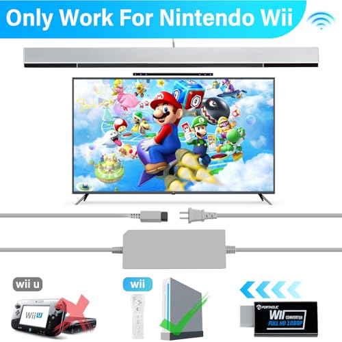 Image of PORTHOLIC 4 in 1 Wii Replacement Cables Set, Wii AC Power Adapter + Wii to hdmi Converter+ Wired Motion Sensor Bar and Composite Audio Video Cable for Nintendo Wii