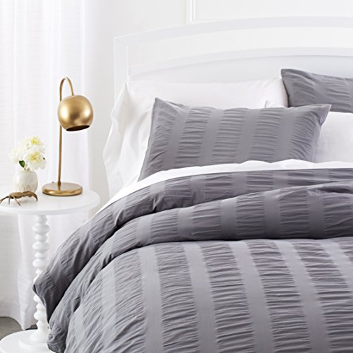 Amazon Brand – Pinzon Seersucker Duvet Cover Set - King, Dark Grey