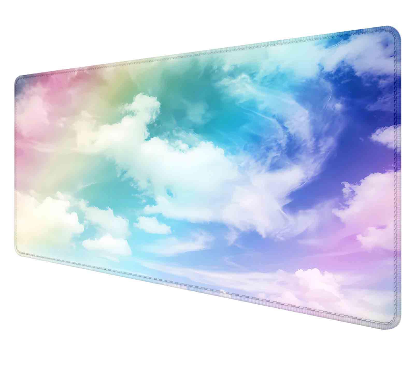 HUOCAIREN Colorful Colorful Sky White Puffy Clouds Desk Mat, Cute Aesthetic Mousepad XL, Blue Purple Extra Large Mouse Pad for Home Office Decor, Laptop Pad Mat, Game Mat, Deskmat, 35.4 x 15.7 in